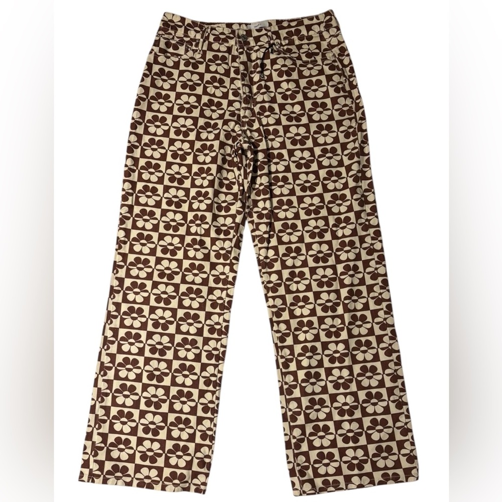 Forever 21 Brown and Cream Floral Check Corduroy Pants
